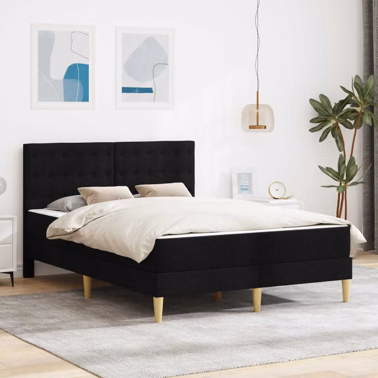 Letto con materasso vidaXL in tessuto nero con struttura imbottita L: 160 cm, P: 200 cm, H: 164 cm