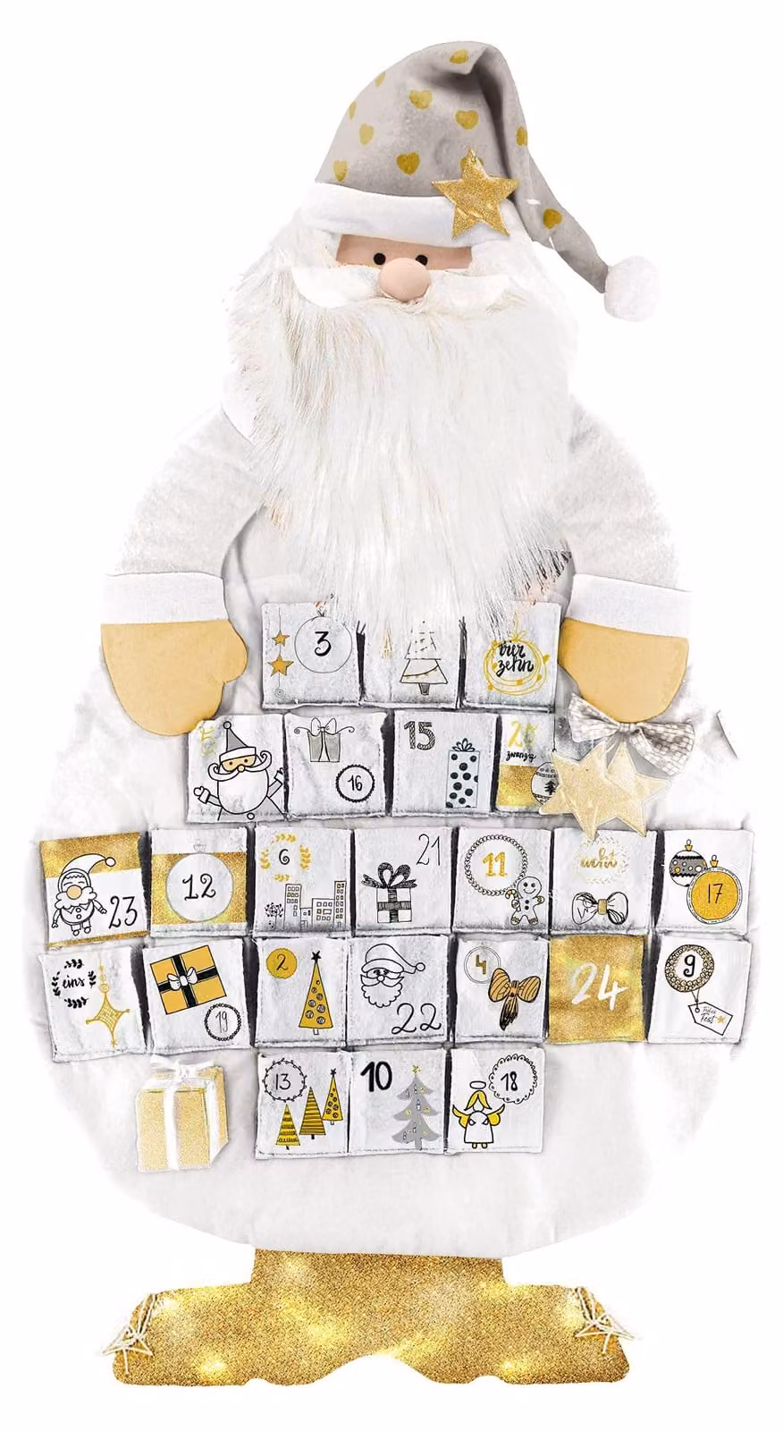 Calendario dell'Avvento a forma di Babbo Natale - Oro - Calendario dell'Avvento da riempire - Calendario dell'Avvento XXL - Calendario dell'Avvento in feltro