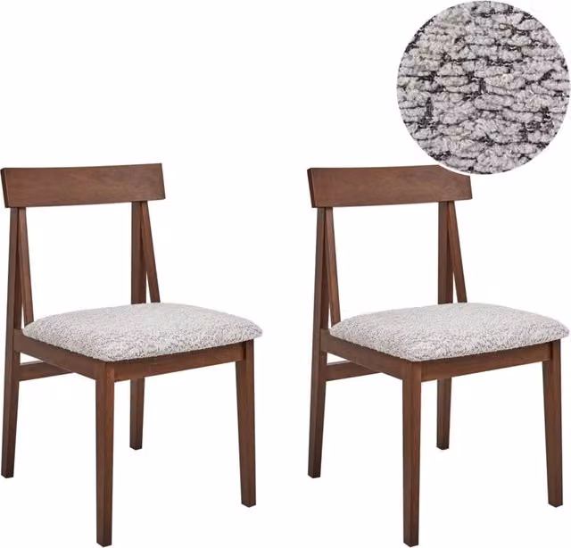 Set di 2 sedie da pranzo BELIANI con struttura in legno di gomma scuro e seduta in tessuto bouclé grigio, design retrò senza braccioli