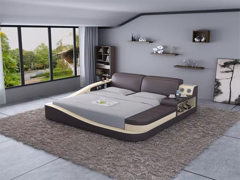 Multifunktions Bett Bluetooth Boxen Luxus Design Leder Betten Hotel Doppel
