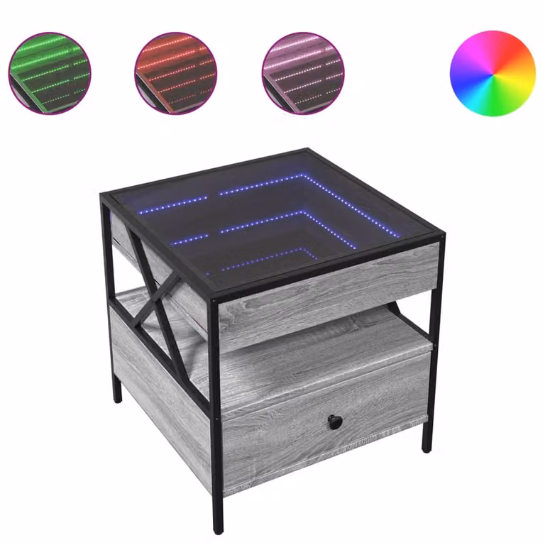 Tavolino da Salotto con LED Infinity Grigio Sonoma 50x50x51 cm
