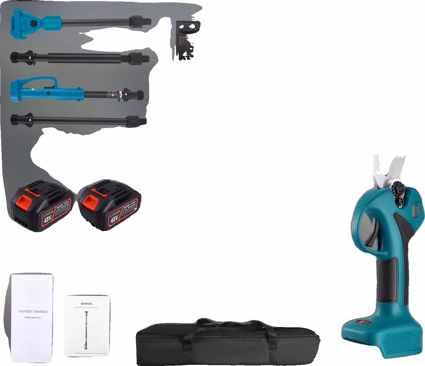 Tagliasiepi elettrici, motore brushless, lunghezza dell'asta regolabile, blu