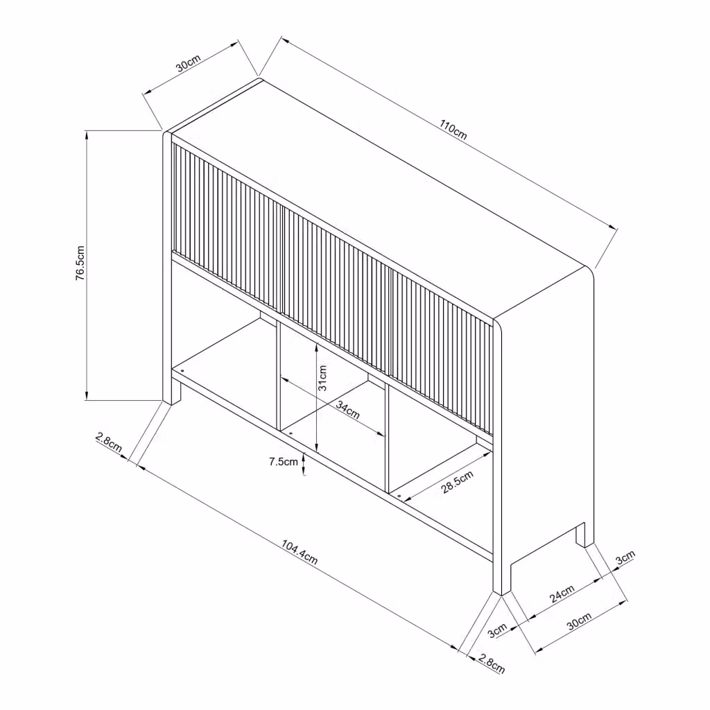 Cassettiera moderna in MDF effetto noce per ingresso, soggiorno o camera da letto, L: 110 cm, H: 76,5 cm, P: 30 cm – 2