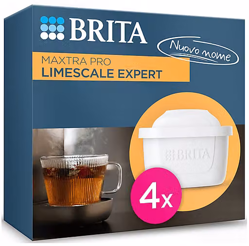 Filtri per acqua da rubinetto Brita Maxtra Pro Limescale Expert blu, confezione da 4 pezzi per la riduzione del calcare e compatibilità con caraffa filtrante