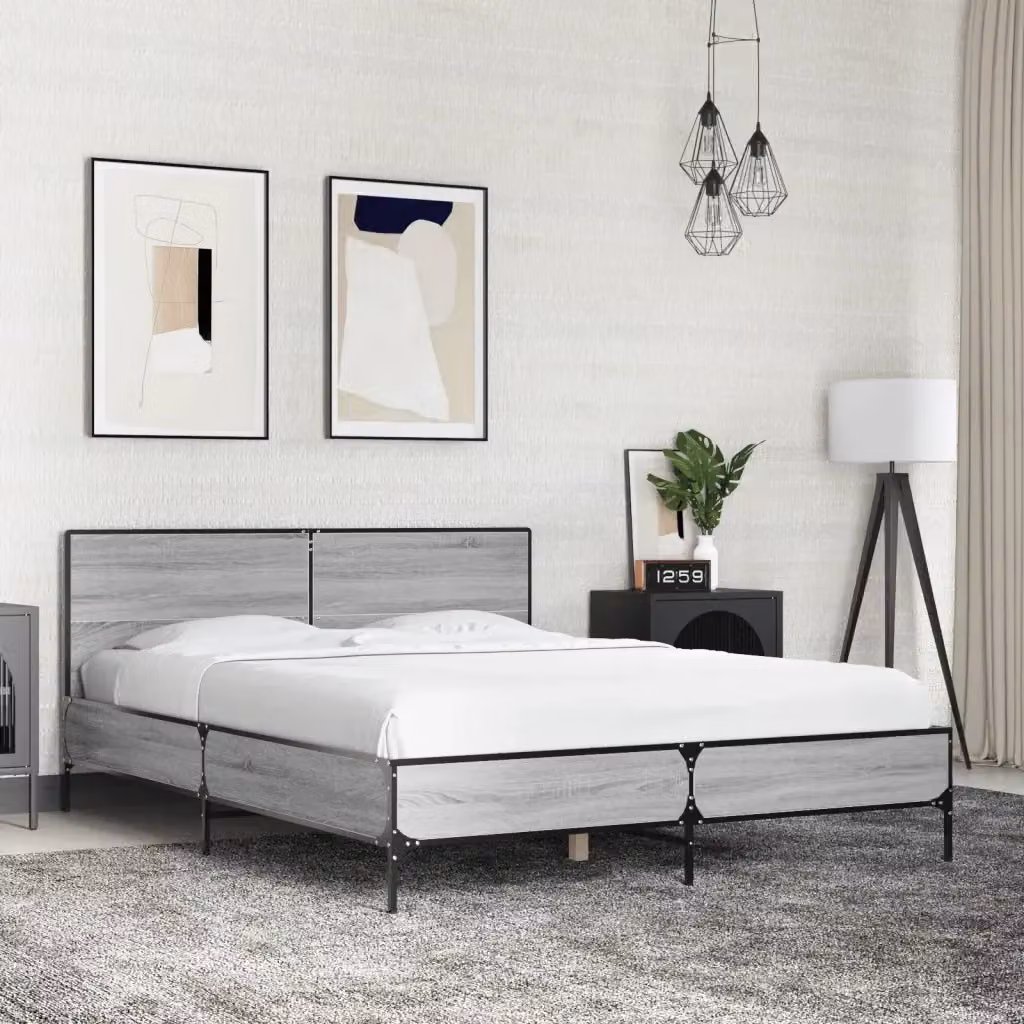 Letto matrimoniale Sonoma Grigio in legno e metallo L/P: 120 x 200 cm – 2