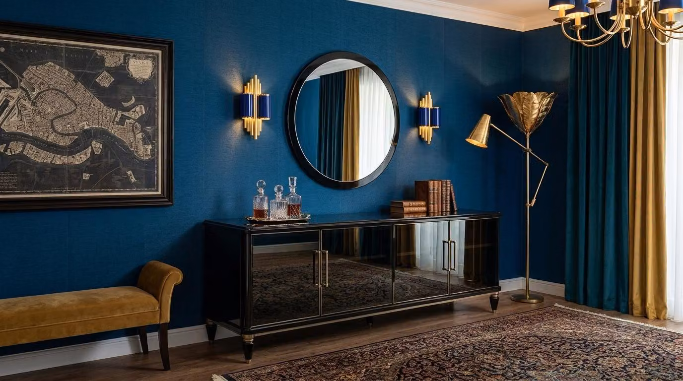 Set per sala da pranzo, composto da: credenza, specchio da parete. Stile moderno, robusto, di alta qualità