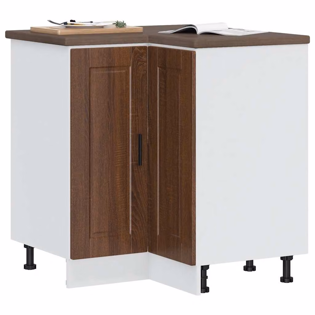 Base ad angolo per cucina vidaXL moderna in legno e MDF, colore marrone e bianco, con ante a battente