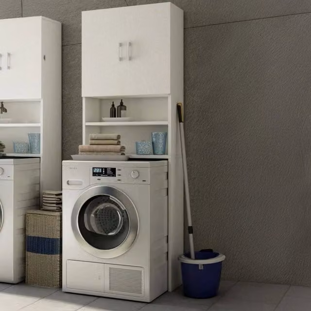 Armadio Multiuso Agar con 2 Ante e 3 Ripiani, Made in Italy, Bianco L: 65 cm, P: 32 cm, H: 195 cm
