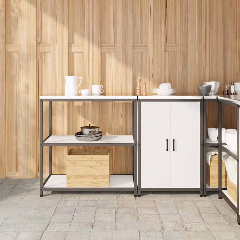 vidaXL Set di stoccaggio per cucina moderno in metallo bianco con ante a battente