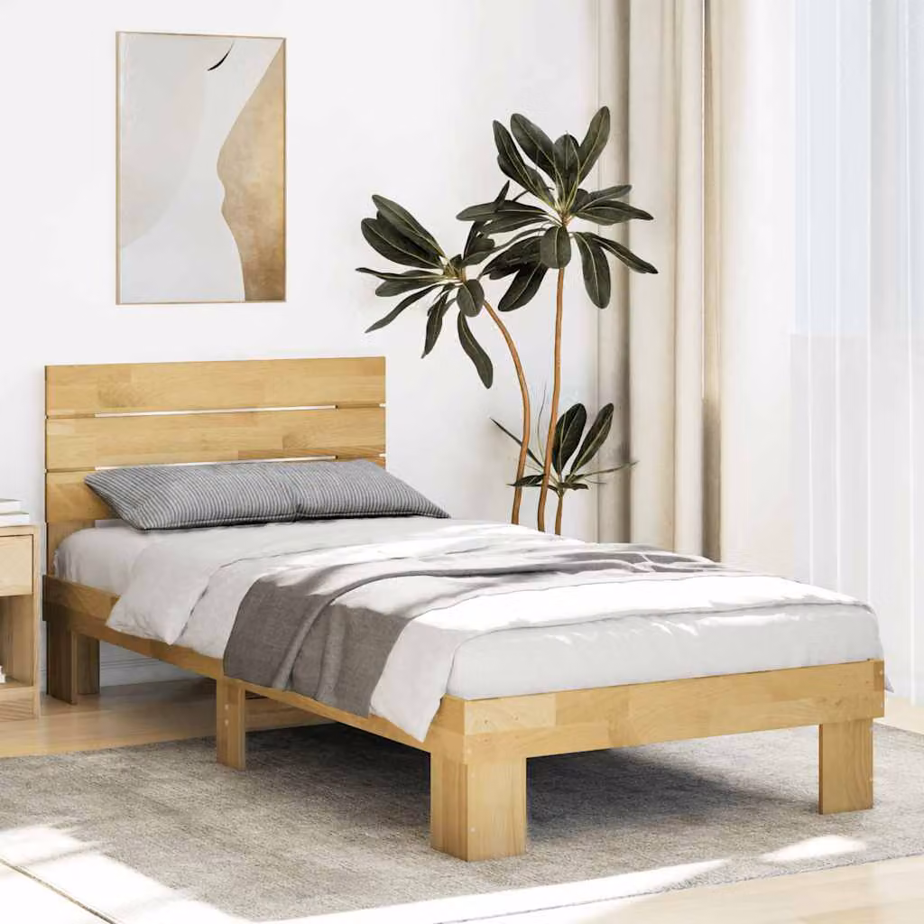 Struttura Letto con Testiera vidaXL in Legno Massello Rovere, Colore Marrone/Beige, L: 78 cm, P: 196 cm, H: 79 cm