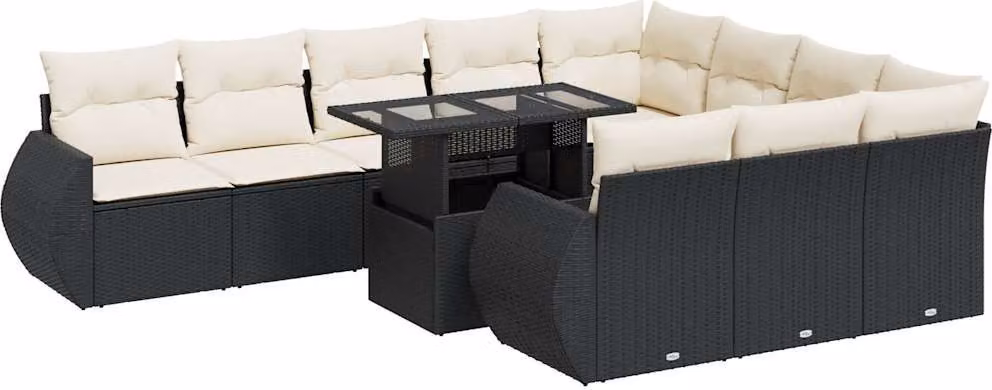 Set Divani da Giardino 11 pz con Cuscini in Polyrattan Nero