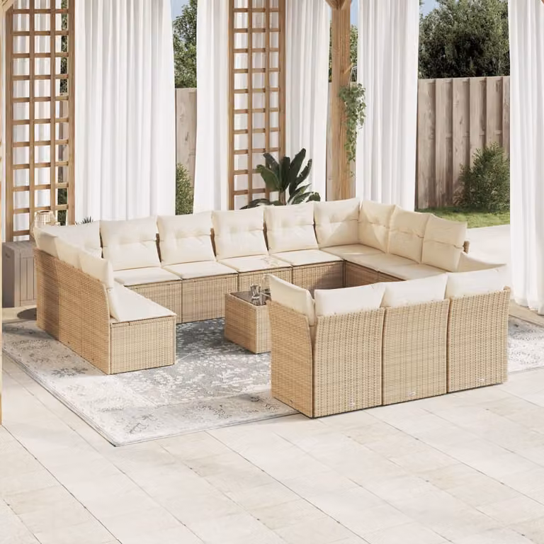 Set Divani da Giardino vidaXL a forma a U con Cuscini Beige e Tavolino da Esterno