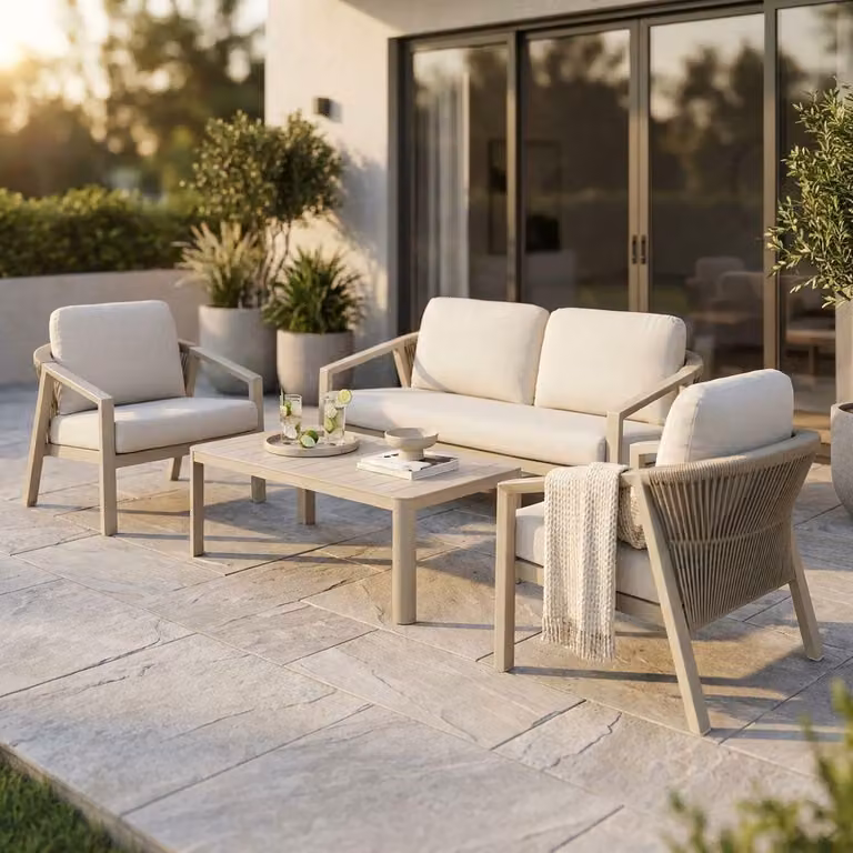 Milani Home - schienale salotto modulare, alluminio e textilene e corda, modulare componibile angolo, beige, 180 x 78 x 83 cm