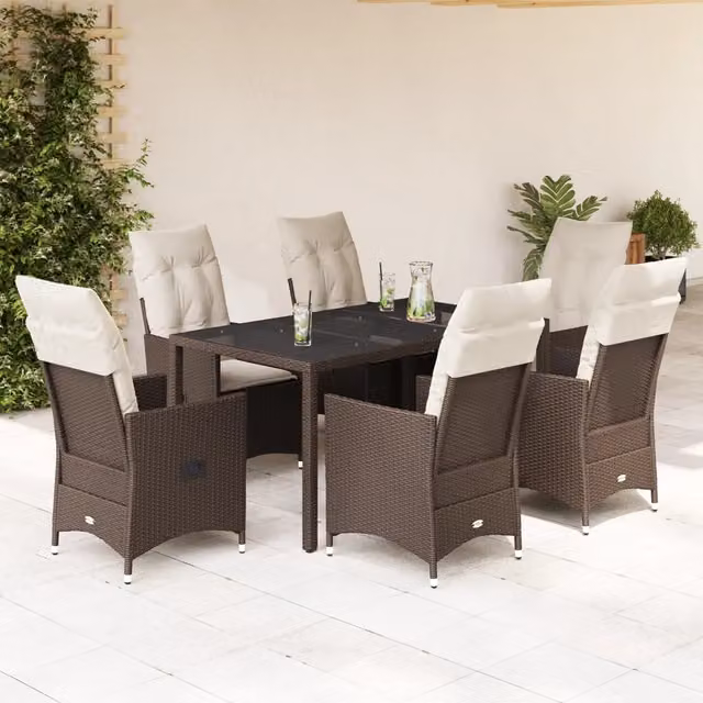 Set da Pranzo da Giardino 7pz con Cuscini in Polyrattan Marrone 3276772