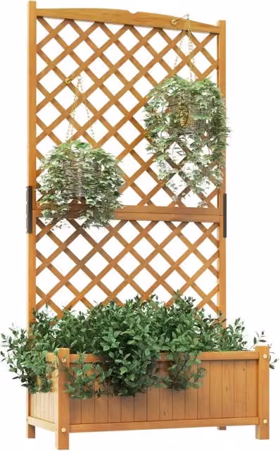 Letto da giardino rialzato con fioriera traliccio fori di drenaggio, Fioriera in legno 180cm da esterno Arancione