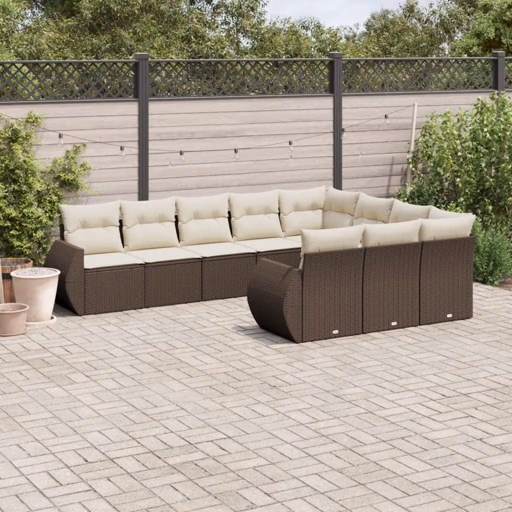 vidaXL Set Divani da Giardino a L con Cuscini Marroni e Bianchi in Polyrattan e Metallo – 1