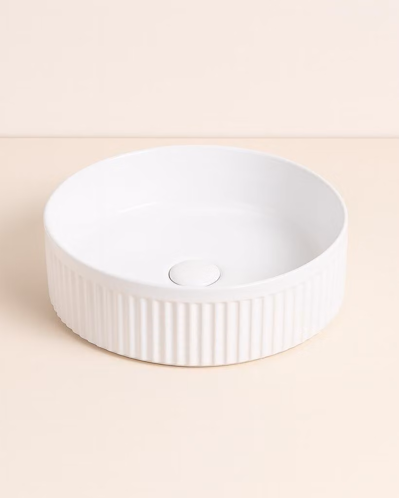 Lavabo 37 cm tondo Roma cannettato da appoggio bianco lucido