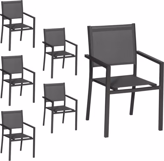 Set di 6 sedie in alluminio antracite - textilene grigio