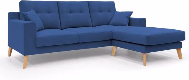 Divano angolare reversibile Danish Divani.Store in tessuto blu con cuscini, L/P/H: 237 cm