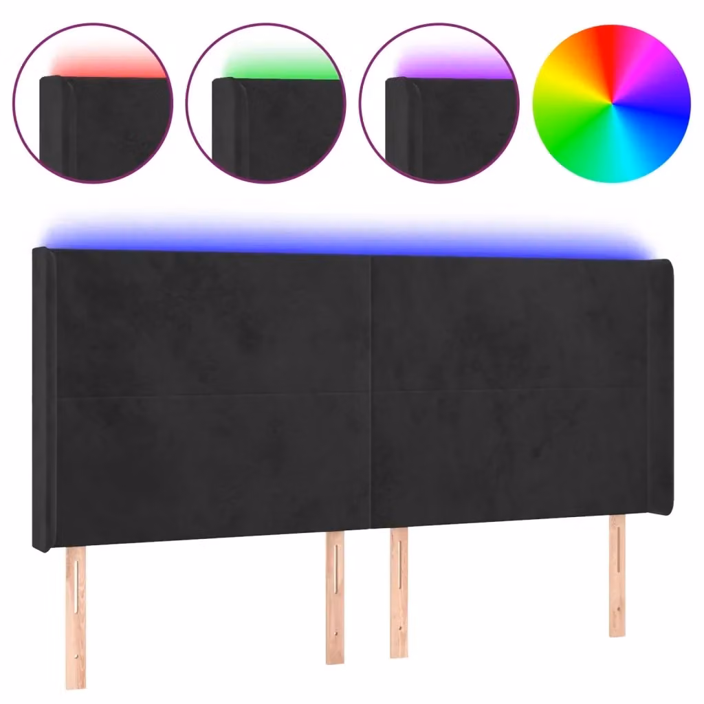 Testiera con LED e porta USB vidaXL in velluto nero, L: 203 cm, P: 16 cm, H: 118/128 cm – 2