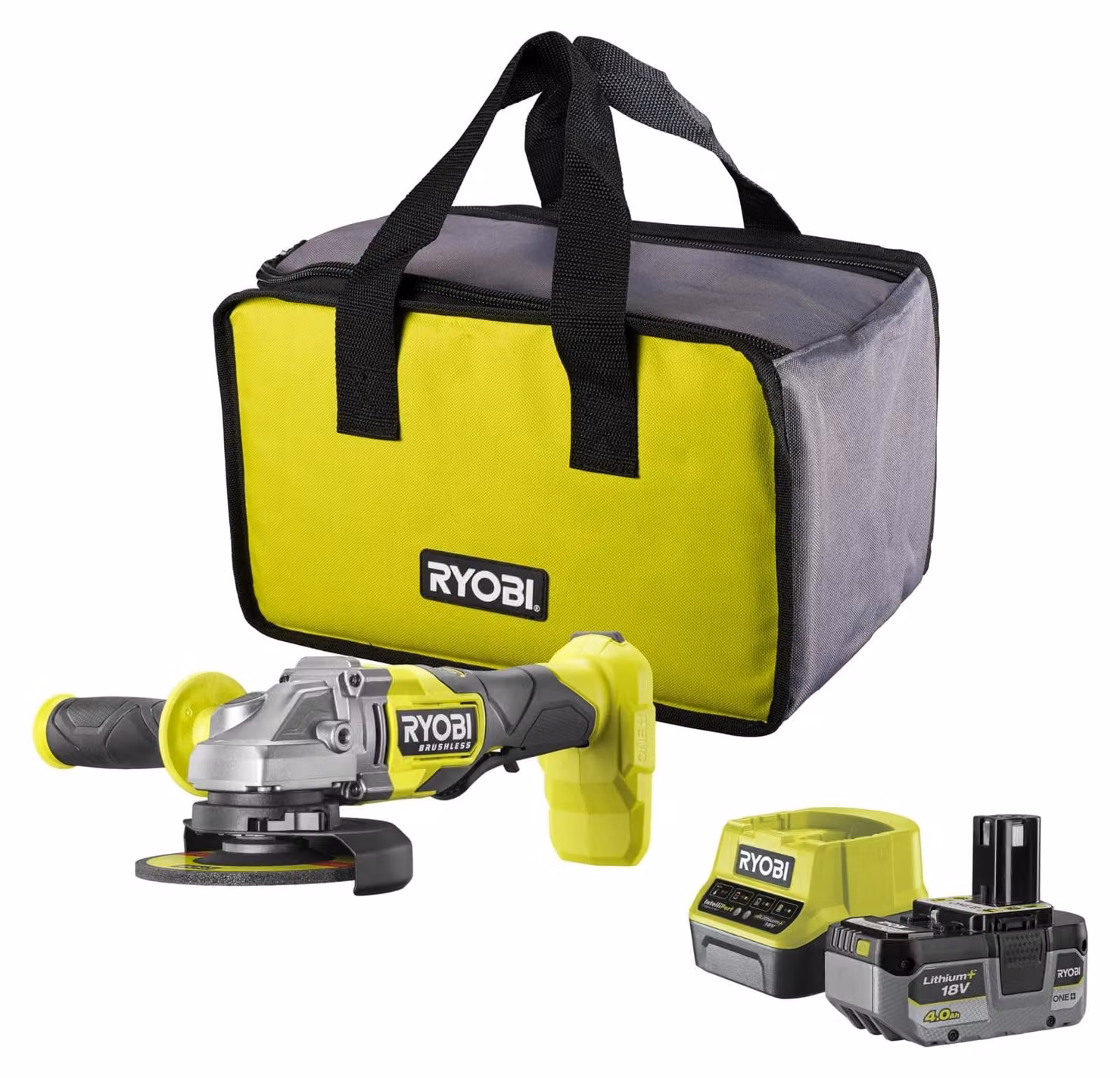 Smerigliatrice angolare a batteria RYOBI 18 V ONE+ brushless, modello RAG18BL-1C40SL, diametro del disco: [inserire il diametro del disco]
