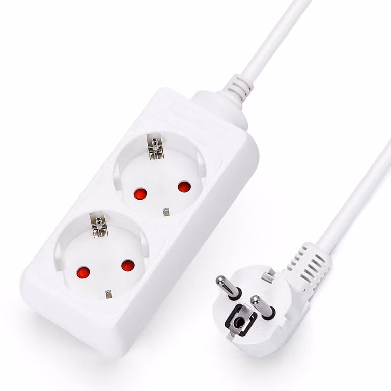 Multipresa Aigostar a 2 prese da tavolo con blocco di sicurezza per bambini, 3G1,5 mm², cavo da 3 m, bianco