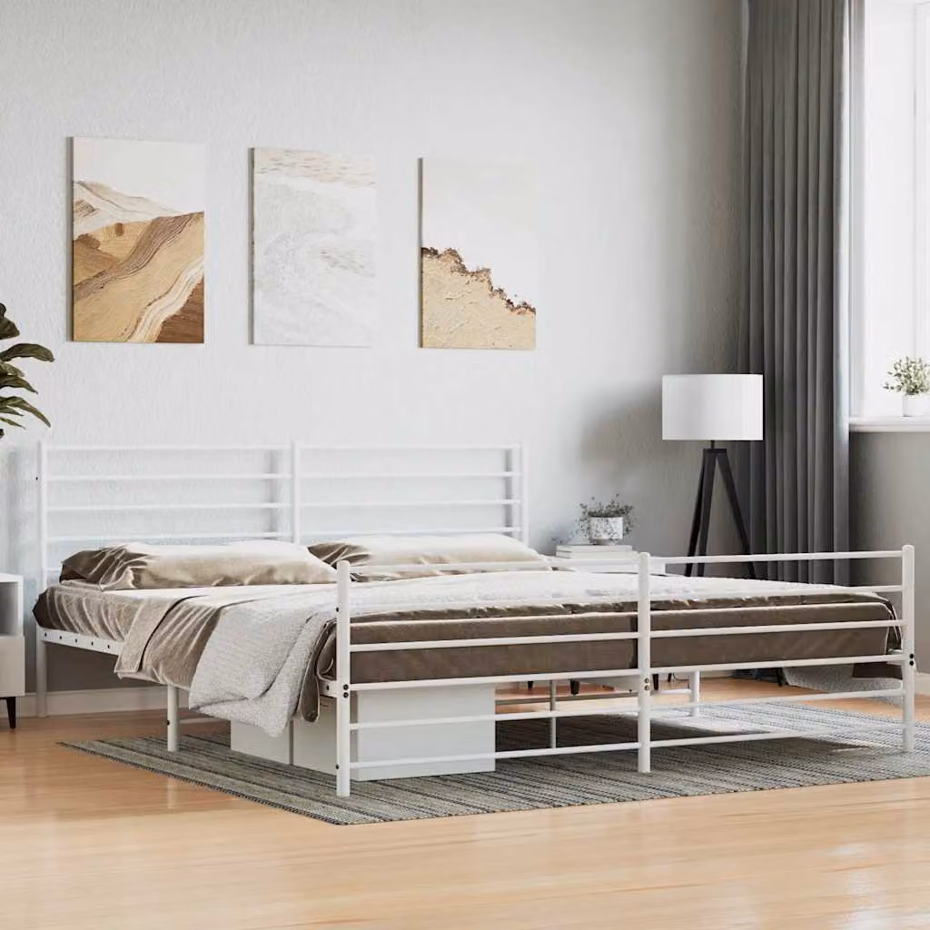 vidaXL Giroletto con Testiera e Pediera in Metallo Bianco L/P/H: 180 x 200 x 90 cm