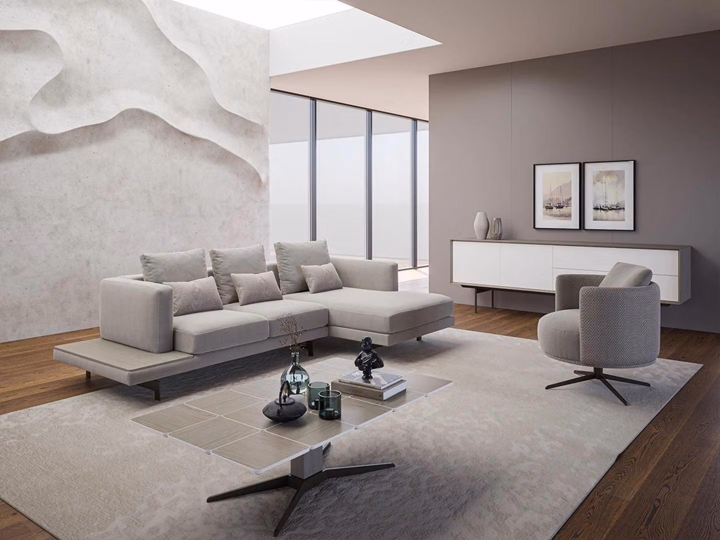 Wohnzimmer Sofagarnitur Ecksofa L-Form Sessel Luxus Holz Couchtisch