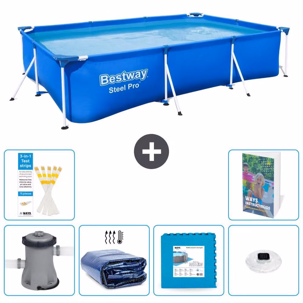 Bestway Steel Pro, piscina rettangolare - 300x201x66 cm - composta da 5 parti, modello S326