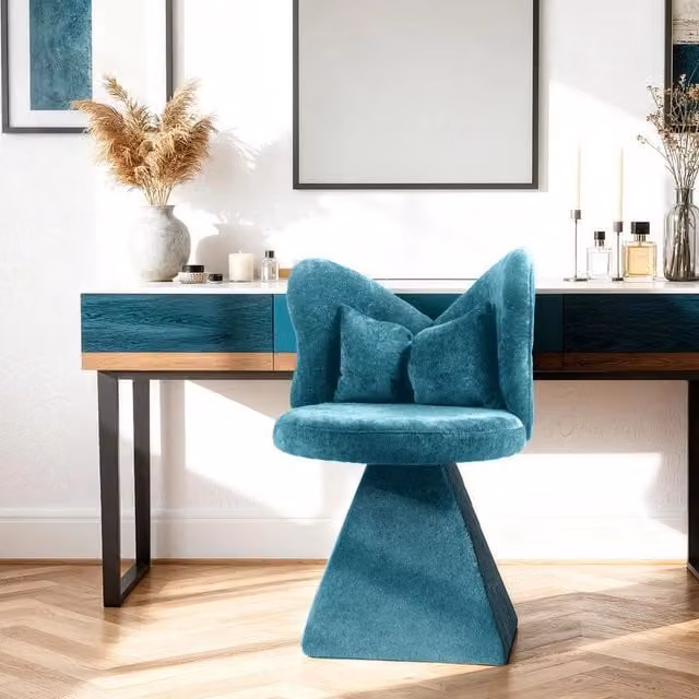 Sedia Vanity Zephmum girevole in velluto blu per soggiorno, camera da letto o sala da pranzo