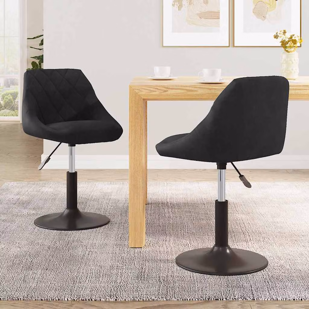 Set di 2 sedie da pranzo girevoli vidaXL in velluto nero con design moderno e base in metallo – 1