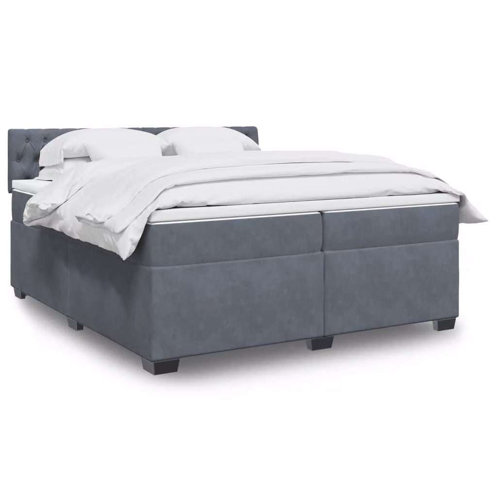 vidaXL Giroletto a Molle con Materasso Ibrido in Velluto Grigio Scuro, L/P: 200 x 200 cm
