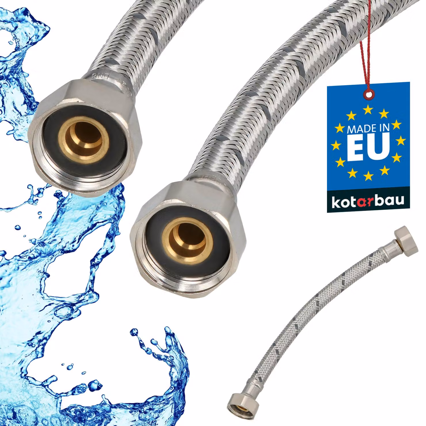 KOTARBAU® Tubo Flessibile per Rubinetto 1/2“ x 1/2“ Rivestito in Acciaio Inox 20 cm Tubo Flessibile per Rubinetto Cucina Argento