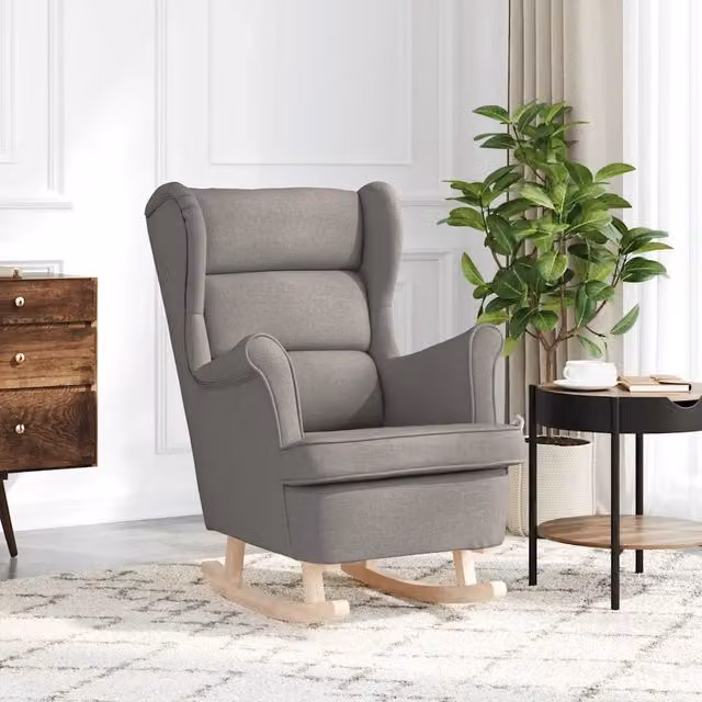 Sedia a dondolo vidaXL in tessuto beige e grigio con braccioli, L: 74 cm, P: 90 cm, H: 102 cm