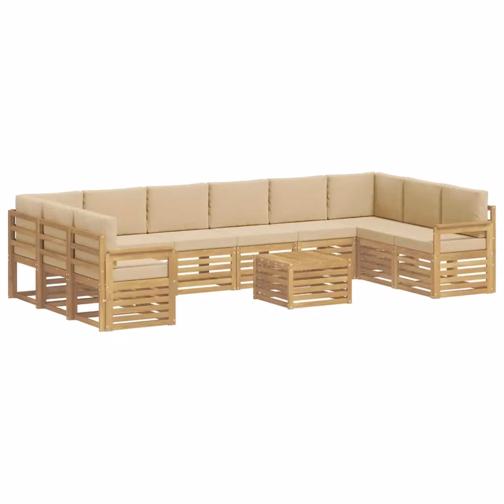 Set di divani da esterno a L con tavolino vidaXL in legno di acacia, colore bianco e beige, con cuscini inclusi – 2