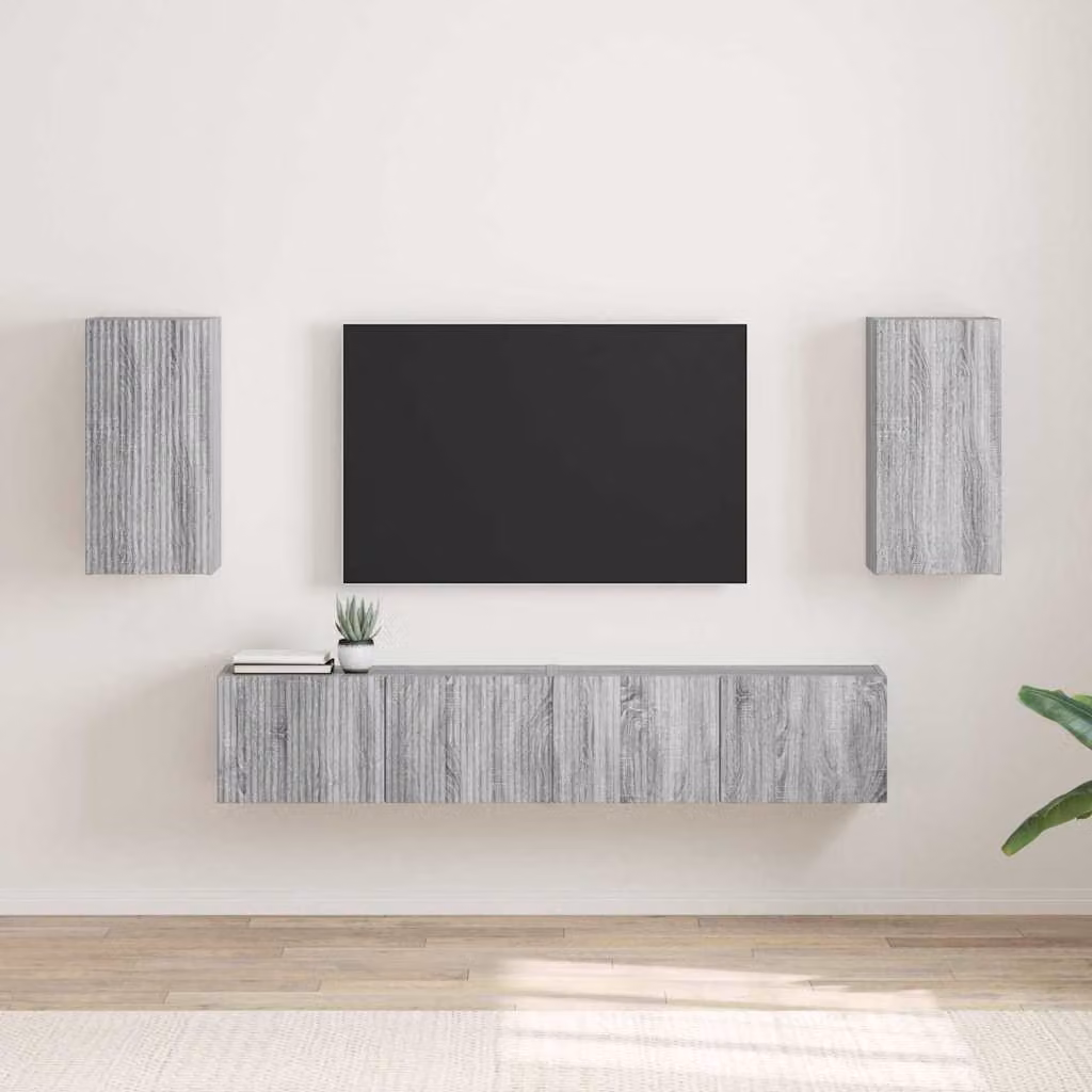 Set di 2 mobili TV da parete vidaXL in legno ingegnerizzato Grigio Sonoma, design moderno con scomparti multimediali, L/P/H: 60 x 31 x 30 cm