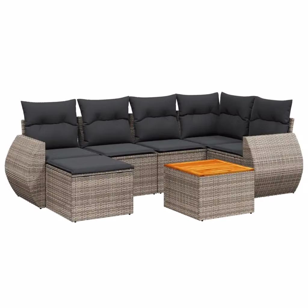 Set di divani da giardino vidaXL in polyrattan grigio con cuscini, componibile a forma di L per esterno – 2