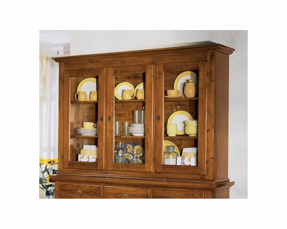 Cristalliera 3 porte in legno noce stile arte povera Mobili 2G L/P/H: 172 x 51 x 226 cm – 2