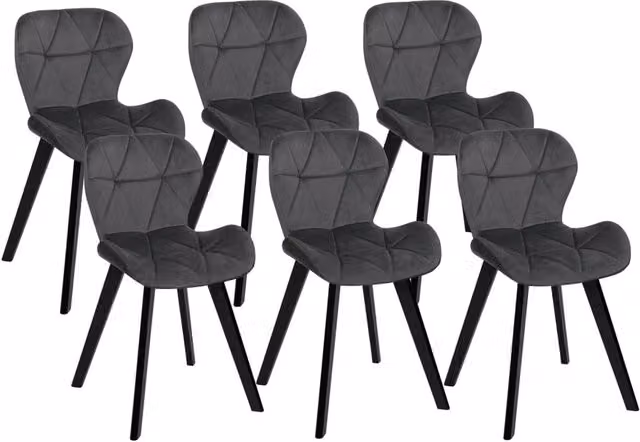 Set di 6 sedie ROBINE IDMarket in velluto grigio scuro con gambe nere