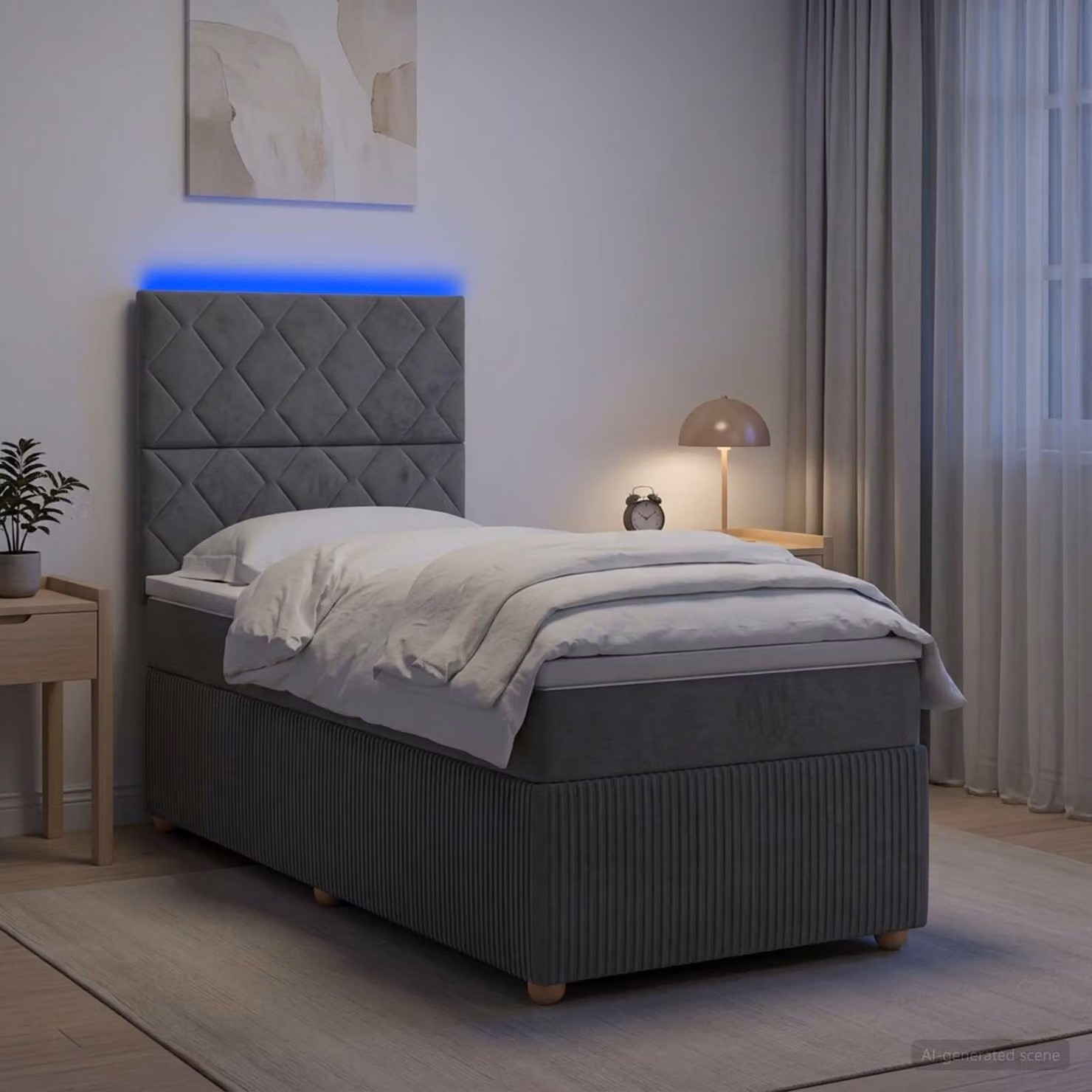 Letto Box Spring vidaXL con Materasso Ibrido e Illuminazione LED sotto il letto, Grigio e Bianco, L/P: 190 x 90 cm