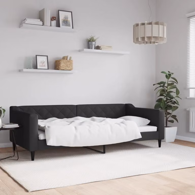 Letto da giorno vidaXL in tessuto nero per adulti L/P: 200 x 90 cm