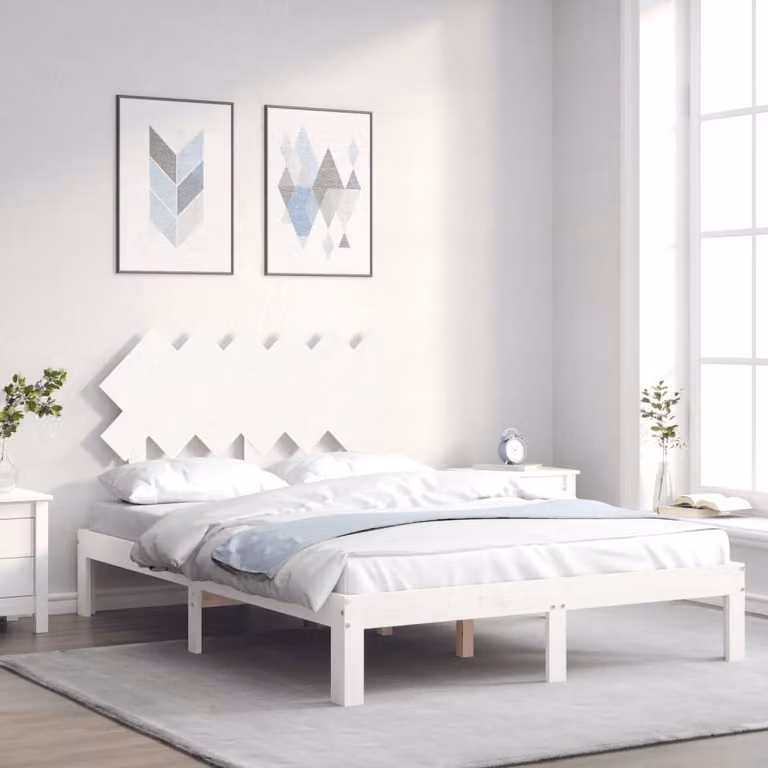Letto con giroletto e testiera vidaXL in legno massello di pino bianco L/P: 120 x 200 cm, H: 123,5 cm