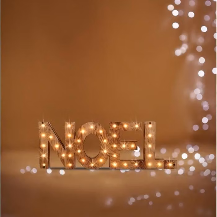 Decorazione da tavola natalizia con luci, colore legno - 41 LED - bianco caldo