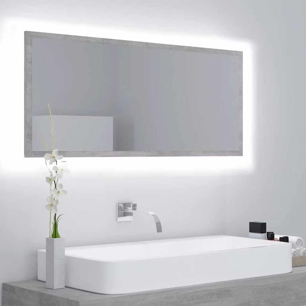 Specchio da bagno moderno vidaXL con LED Grigio L: 100 cm, H: 37 cm, P: 8,5 cm