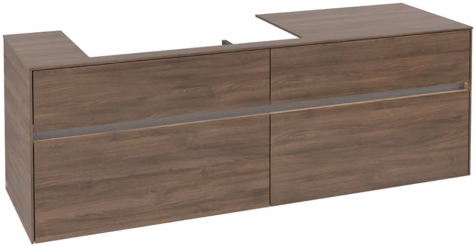 Villeroy & Boch Collaro Meuble sous-lavabo, 4 tiroirs, suspendu, vasque à gauche, avec éclairage, 1600x548x500mm, C026B0VH, C026B0VH