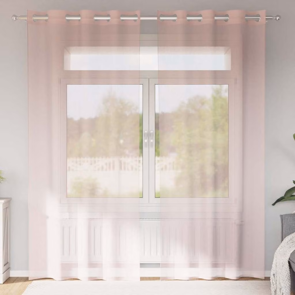 Set di 2 tende in voile semi-trasparenti vidaXL con occhielli, colore rosa chiaro, L: 140 cm, H: 245 cm