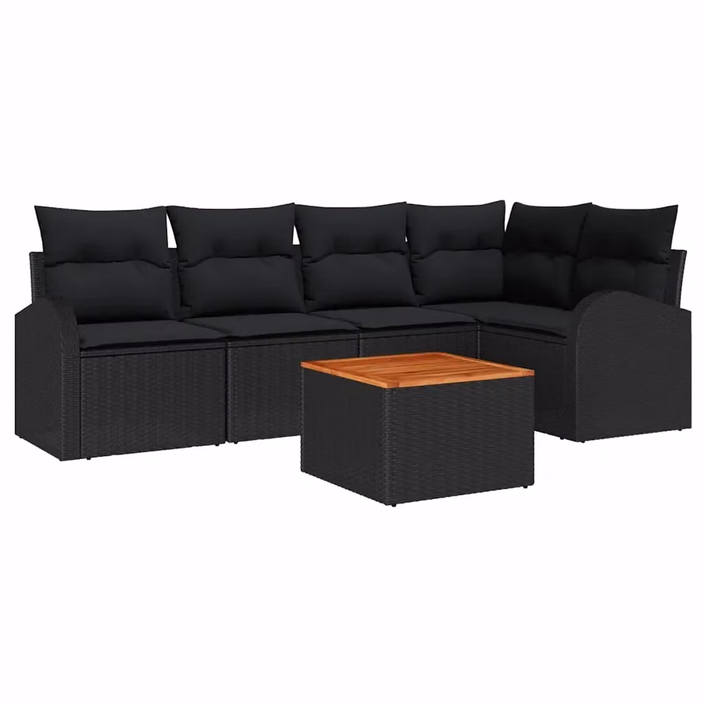 Set Divano da Giardino vidaXL a Forma di L in Polyrattan Nero con Cuscini e Tavolino da Esterno – 2