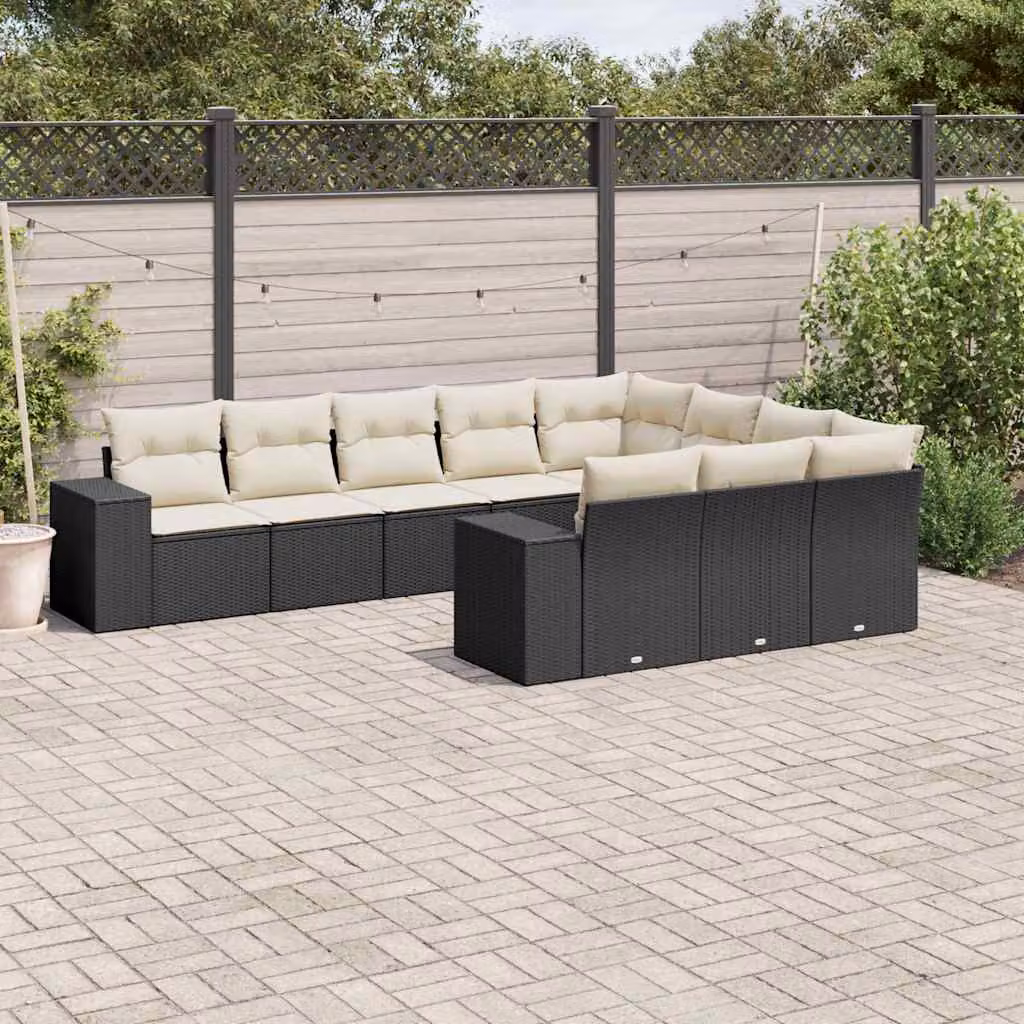vidaXL Set Divani da Giardino 10 Pezzi in Polyrattan Nero con Cuscini Imbottiti e Rivestimenti Rimovibili – 1