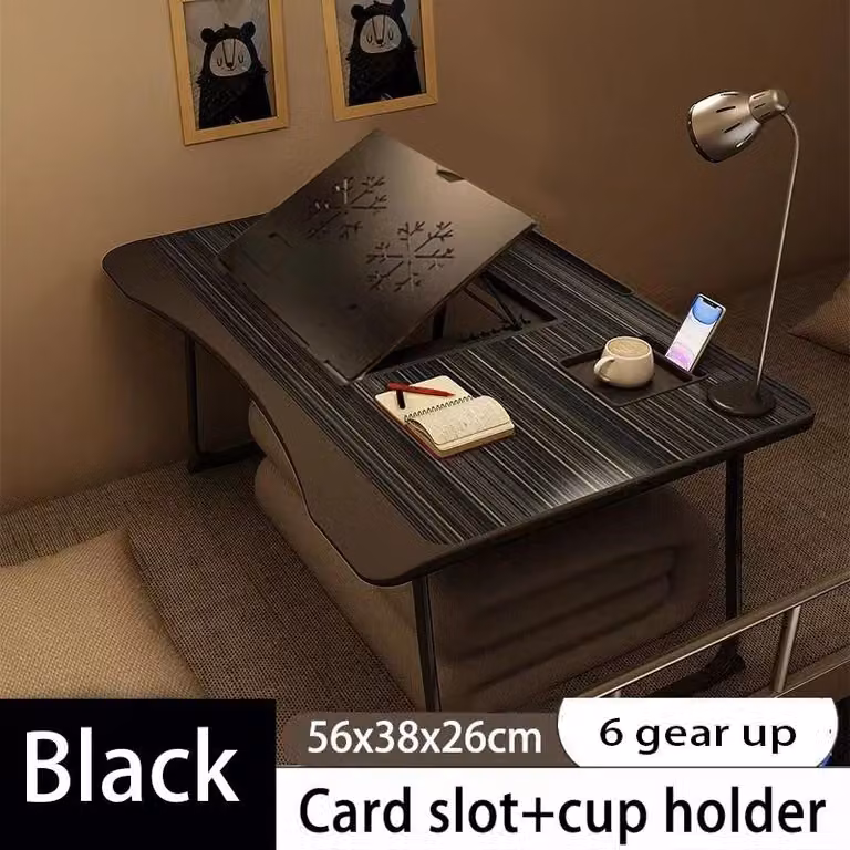 Tavolo portatile per laptop - Tavolino pieghevole da letto - Altezza regolabile da 27 a 40 cm - Angolo di inclinazione di 35° - Spazio di stoccaggio - Lega di alluminio - Nero