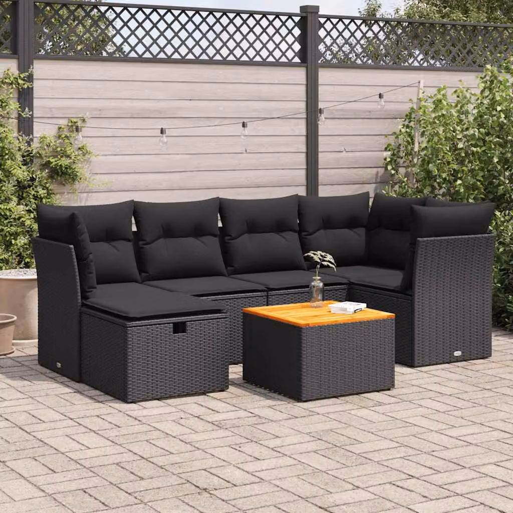 Maison Exclusive - Set da giardino 7 pezzi con cuscini in polyrattan nero